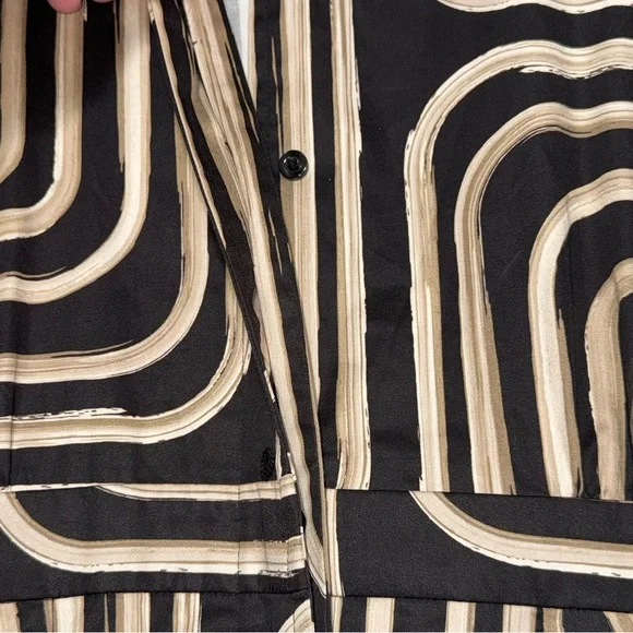 Donna Karan Black Cream Geometric Printed Midi Shirt Dress Buttons Down Size 16 - Picture 7 of 16